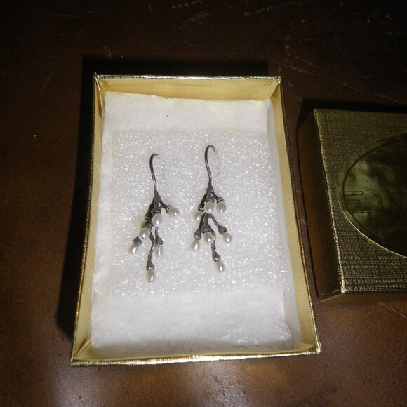 Women's Sterling Silver Dangling Earrings w/ Freshwater Pearls - Picture 2 of 2